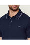 Men's Button Closure Short Sleeve 100% Cotton Blue Polo Collar T-Shirt - 4