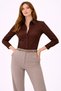 Women's Long Sleeve Shirt with Buttons, Classic Collar, Suitable for Casual and Office Wear - Brown - 7