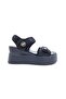 Wedge Sole Velcro Glittery Fabric Black Women's Stylish and Comfortable Sandals - 2