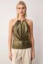 Women's Blouse Degaje Collar Accessory Detail Sleeveless Knitted Fabric Fitted Mold Halter Cut Sandy Woven - 5