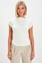 Women's Plus Size Blouse Degaje Collar Sleeveless Knitted Seersucker Textured Plain Pattern Fitted Fit Regular Length - 5