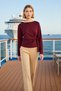 Women's Blouse Boat Neck Long Sleeve Off Shoulder Striped Knitted Tie Detail Fitted Fit Modern