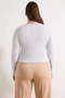 Women's Plus Size Blouse Crew Neck Long Sleeve Knitted Single Jersey Fabric Snap Fastener Cropped Fitted Fit Model - 6