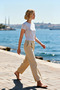 Women's Blouse Boat Neck Raglan Short Sleeve Fitted Fit Rib Knit Knitted Cropped Length Plain Pattern Melange Stylish - 2