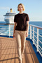 Women's Blouse Crew Neck Short Sleeve Soft-Textured Knitwear Regular Fit Contrast Detailed Single Plate