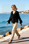 Women's Blouse V-Neck Ruffle Detail Long Sleeve Lace-Up Cuff Woven Aerobin Fabric Regular Fit Plain - 3