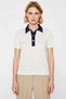 Women's Blouse Polo Collar Short Sleeve Color Block Knitwear Fabric Thin D Woven Standard Cut Regular Fit - 5