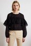 Women's Blouse Wide Fit Crew Neck Long Sleeve Ruffle Detail Woven Embroidered Embroidered Stylish - 5