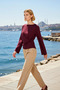 Women's Blouse Boat Neck Long Sleeve Off Shoulder Striped Knitted Tie Detail Fitted Fit Modern - 3