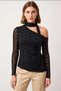 Women's Blouse Asymmetrical Collar Long Sleeve Fitted Fit Tulle Knitted Floral Print Belt Detailed Daily Use - 5