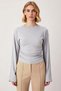 Women's Blouse Fitted Crew Neck Spanish Long Sleeve B Ruched Detail Knitted Combed Cotton S Single Jersey Fabric - 5