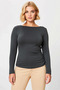 Women's Blouse Fitted Boat Neck Long Sleeve Knitted Plain Ruched Detail Bodycon Stretchy Rib Knit Stylish - 5