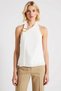 Women's Blouse Halter Neck Sleeveless Regular Fit Crepe Woven Fabric Metal Accessory Detail Plain Pattern - 5