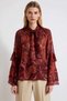 Women's Blouse Shawl Collar Long Ruffle Sleeve Patterned Sheer Chiffon Woven Regular Fit Modern - 5