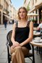 Women's Blouse Square Collar Thick Strap Sleeveless Knitwear Peplum Stoned Slim Regular Fit Single Plate Woven - 4