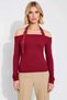 Women's Blouse Carmen Collar Neckline Belt Detail Off Shoulder Long Sleeve Fitted Knitted Rib Knit - 5