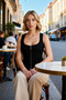 Women's Blouse Fitted Square Collar Sleeveless Zippered Scuba Crepe Knitted Plain Pattern Lined Fitted to the Body - 4