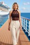 Women's Blouse Halter Neck Sleeveless Lace Fabric Knitted Transparent Fitted Fit Half Lined Regular Length