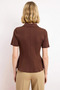 Women's Blouse Peplum Polo Collar Short Sleeve Interlock Knitted Plain Pattern Half Placket Zipper Closure Regular - 6
