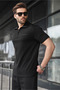 Black Half-Zip Polo Collar T-Shirt Shorts Set E7348 - 5