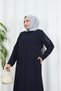 Printed Stone Detailed Plus Size Ferace Navy Blue Hnt1001 - 7