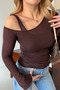 Drape Detail Athlete-Style Brown Asymmetrical Blouse - 2