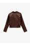 Long Sleeve Zippered Pocket Pack Shirt Collar Cropped Faux Leather Jacket - 5