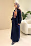 Sahra Half-Buttoned Muslin Dress - Navy Blue - 4