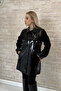 Zeryon Black Patent Leather Leather Women's Coat - Long Design - 3