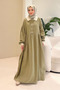 Aloura Collared Double Buttoned Muslin Dress - Khaki - 5