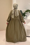 Aloura Collared Double Buttoned Muslin Dress - Khaki - 8