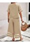 Women's Casual Short Sleeve Blouse Pants Two Piece Set - 3