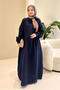 Sahra Half-Buttoned Muslin Dress - Navy Blue - 7
