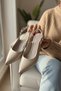 Mando Beige Wrinkled Patent Leather (4 cm Heel Length) Pointed Toe Heeled Ballet Flats Shoes - 3