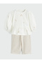 Lcw Baby Ecru Crew Neck Baby Girl Blouse and Pants - 2