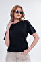 Women's 5-Piece Black Basic T-Shirt Set, 30/1 Single Jersey Cotton , Soft Texture, Crew Neck - 4