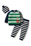Cotton Knit Full Raglan Sleeve Pullover Striped Sweater Set Cap & Patch Detailing-Multicolor
