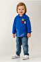 Baby Boy Navy Blue Polo Collar Printed Sweatshirt Jeans Pants Set - 8
