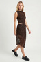 Flok Printed Asymmetrical Tulle Blouse Skirt Set Lcr0117 Brown - 3