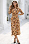 Women's Beige Cotton Satin Buttoned Patterned Long Sleeve Midi Length Premium Dress - 4