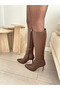 Women's Gaby Brown Leather Below the Knee Stiletto Heel U Boots Brown - 2