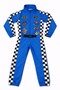 Blue Colored Racer Birthday Party Children's Jumpsuit Costume Set with Checkerboard Pattern and Zipper, Belt Piece, 9-10 Years Old - 2