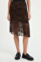 Flok Printed Asymmetrical Tulle Blouse Skirt Set Lcr0117 Brown - 6