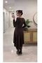 Women's Brown Padded Shoulders Lace Detailed Asymmetrical Stretchy Midi Dress - 2
