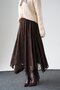 Brown Asymmetrical Cut Velvet Embossed Tulle Skirt - 2