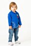 Baby Boy Navy Blue Polo Collar Printed Sweatshirt Jeans Pants Set - 4