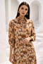 Women's Beige Cotton Satin Buttoned Patterned Long Sleeve Midi Length Premium Dress - 3