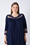 Women's Plus Size Viscose Combed Cotton Fabric Long Sleeve Nightgown / Navy Blue 13677 - 7