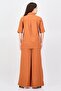 Women 2 Pieces Pointed Collar Short Sleeve Textured Shirt And Palazzo Pants Set, Rust - 2