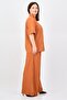 Women 2 Pieces Pointed Collar Short Sleeve Textured Shirt And Palazzo Pants Set, Rust - 3